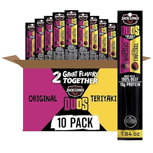 JACK LINKS DUOS BEEF JERKY STICKS 10G PROTEIN, ORIGINAL TERIYAKI, 10 PACK 1.84OZ