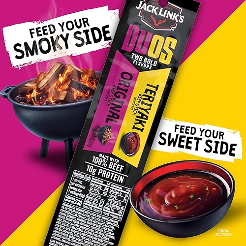 JACK LINKS DUOS BEEF JERKY STICKS 10G PROTEIN, ORIGINAL TERIYAKI, 10 PACK 1.84OZ