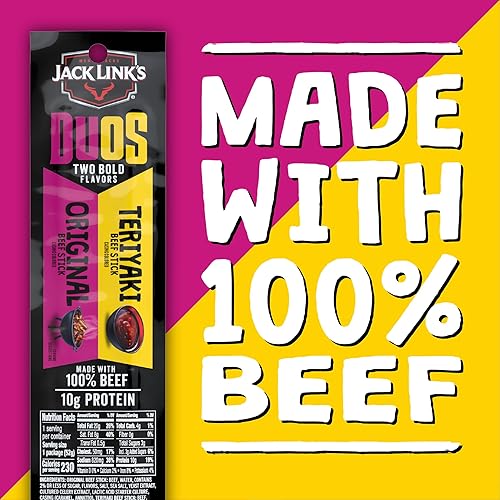 JACK LINKS DUOS BEEF JERKY STICKS 10G PROTEIN, ORIGINAL TERIYAKI, 10 PACK 1.84OZ