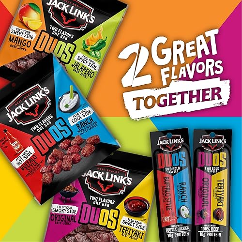 JACK LINKS DUOS BEEF JERKY STICKS 10G PROTEIN, ORIGINAL TERIYAKI, 10 PACK 1.84OZ