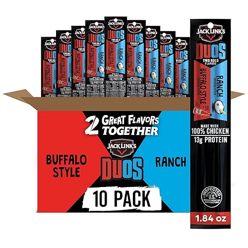 JACK LINKS DUOS CHICKEN JERKY STICKS 13G PROTEIN BUFFALO RANCH FLAVOR 10 PACK 1.84OZ