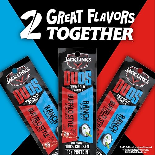 JACK LINKS DUOS CHICKEN JERKY STICKS 13G PROTEIN BUFFALO RANCH FLAVOR 10 PACK 1.84OZ