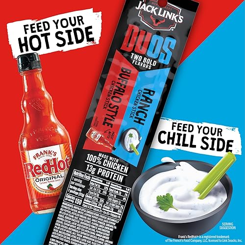 JACK LINKS DUOS CHICKEN JERKY STICKS 13G PROTEIN BUFFALO RANCH FLAVOR 10 PACK 1.84OZ