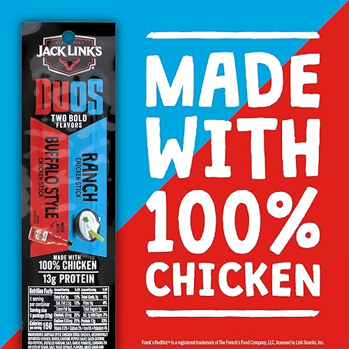 JACK LINKS DUOS CHICKEN JERKY STICKS 13G PROTEIN BUFFALO RANCH FLAVOR 10 PACK 1.84OZ