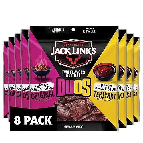 JACK LINKS DUOS ORIGINAL TERIYAKI BEEF JERKY SNACK PACKS, 11G PROTEIN, 8 COUNT, 3.25OZ