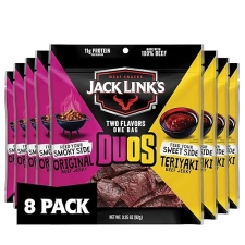 JACK LINKS DUOS ORIGINAL TERIYAKI BEEF JERKY SNACK PACKS, 11G PROTEIN, 8 COUNT, 3.25OZ