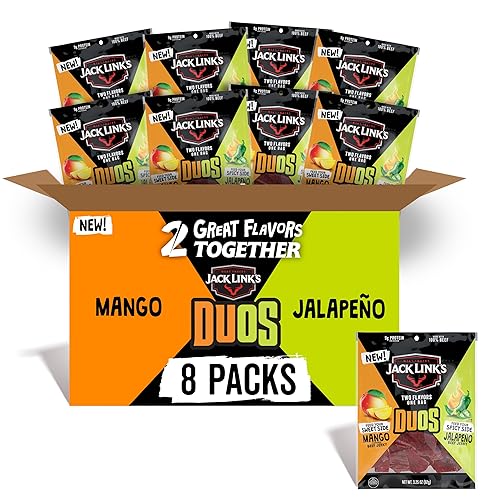 JACK LINKS DUOS JALAPEñO MANGO BEEF JERKY SNACK PACKS, 9G PROTEIN, 3.25OZ, 8 COUNT BULK