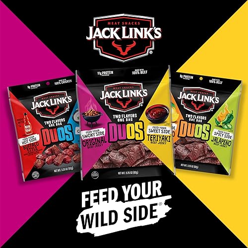 JACK LINKS DUOS ORIGINAL TERIYAKI BEEF JERKY SNACK PACKS, 11G PROTEIN, 4 COUNT, 3.25OZ