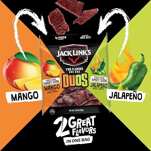 JACK LINKS DUOS JALAPENO MANGO BEEF JERKY 4 PACK, 3.25 OZ BAGS, HIGH PROTEIN SNACKS