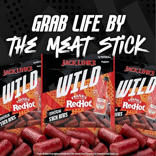 JACK LINKS WILD CHICKEN STICK BITES WITH FRANKS REDHOT FLAVOR, 8-PACK 4OZ MINI MEAT SNACKS