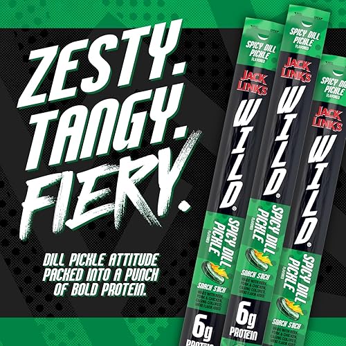 JACK LINKS WILD SPICY DILL PICKLE MEAT STICKS - HIGH PROTEIN READY-TO-EAT SNACKS, 20 PACK