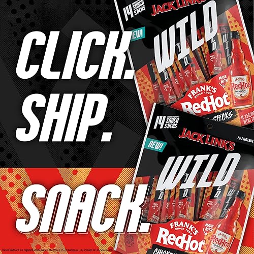 JACK LINKS WILD MINI CHICKEN STICKS WITH FRANKS REDHOT FLAVOR KETO, PALEO, 7G PROTEIN, 14 PACK