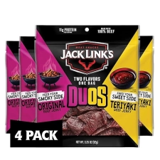 JACK LINKS DUOS ORIGINAL TERIYAKI BEEF JERKY SNACK PACKS, 4 COUNT, HIGH PROTEIN, UNDER 100 CALORIES