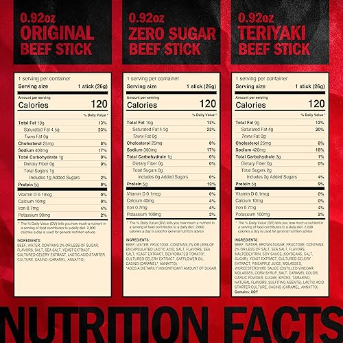 JACK LINKS BEEF STICKS VARIETY PACK 20 COUNT - ORIGINAL, TERIYAKI ZERO SUGAR PROTEIN SNACKS