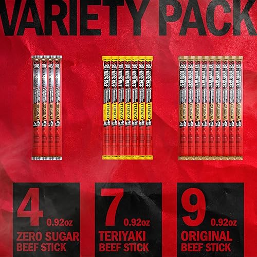 JACK LINKS BEEF STICKS VARIETY PACK 20 COUNT - ORIGINAL, TERIYAKI ZERO SUGAR PROTEIN SNACKS