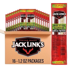 JACK LINKS JALAPENO BEEF CHEESE SNACK PACK, 100 BEEF, REAL WISCONSIN CHEESE, 16-PACK