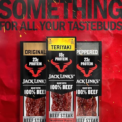 JACK LINKS TERIYAKI BEEF STEAK PROTEIN SNACKS - 18G PROTEIN, 100 BEEF, KETO FRIENDLY, 12 PACK