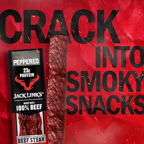 JACK LINKS PEPPERED BEEF STEAK PROTEIN SNACKS - 22G PROTEIN, 100 BEEF, KETO FRIENDLY, 12 PACK