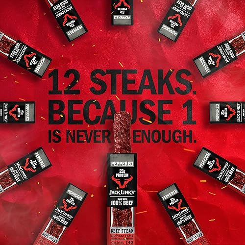 JACK LINKS PEPPERED BEEF STEAK PROTEIN SNACKS - 22G PROTEIN, 100 BEEF, KETO FRIENDLY, 12 PACK