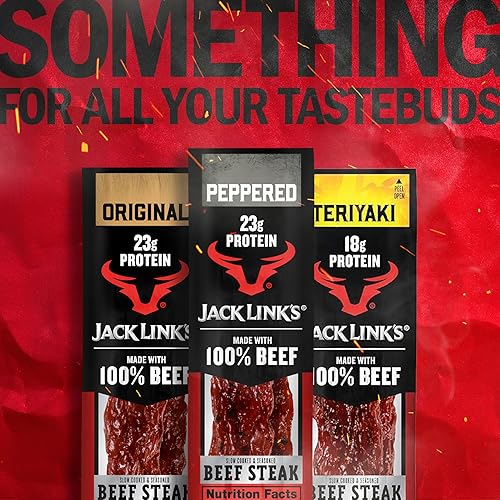JACK LINKS PEPPERED BEEF STEAK PROTEIN SNACKS - 22G PROTEIN, 100 BEEF, KETO FRIENDLY, 12 PACK
