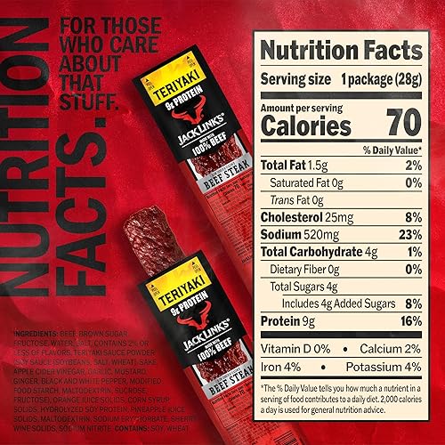 JACK LINKS TERIYAKI BEEF STEAK PROTEIN SNACKS - 9G PROTEIN, 100 BEEF, KETO FRIENDLY, 12 PACK