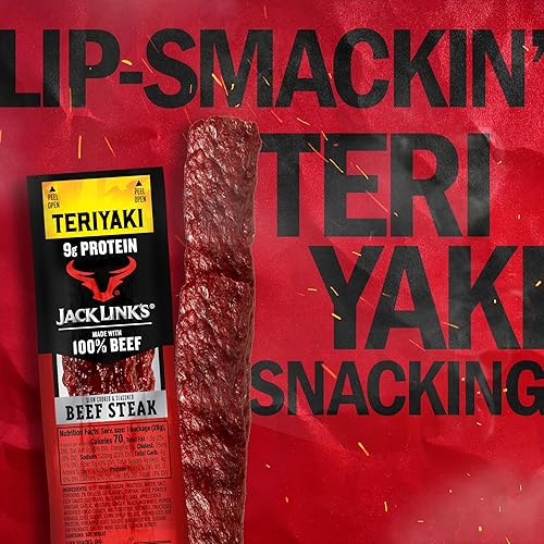 JACK LINKS TERIYAKI BEEF STEAK PROTEIN SNACKS - 9G PROTEIN, 100 BEEF, KETO FRIENDLY, 12 PACK