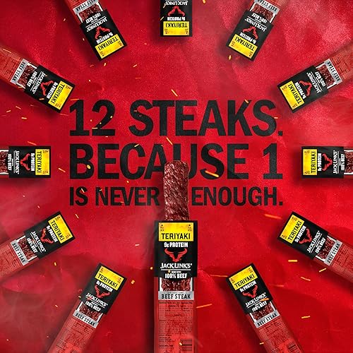 JACK LINKS TERIYAKI BEEF STEAK PROTEIN SNACKS - 9G PROTEIN, 100 BEEF, KETO FRIENDLY, 12 PACK