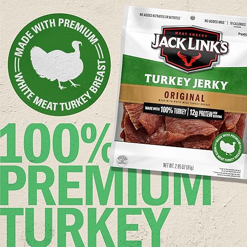 JACK LINKS ORIGINAL TURKEY JERKY 2.85OZ - HIGH PROTEIN SNACK, 12G PROTEIN, 100 REAL TURKEY