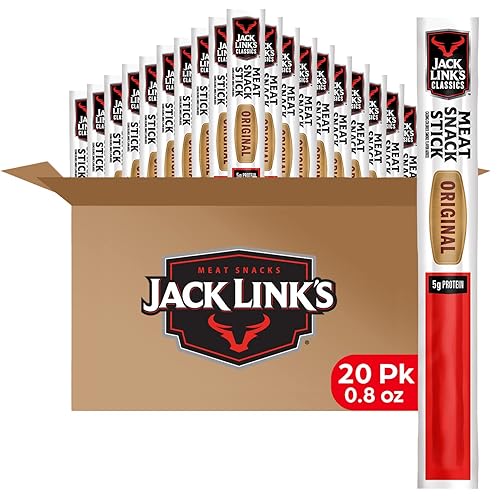 JACK LINKS ORIGINAL MEAT STICKS, 5G PROTEIN, BEEF PORK, KETO FRIENDLY, 20 PACK, 0.8OZ