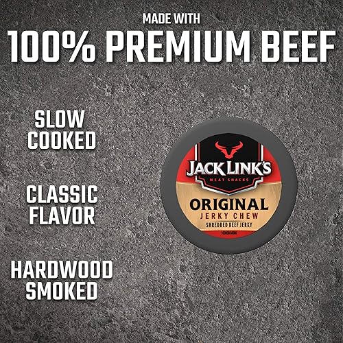 JACK LINKS ORIGINAL BEEF JERKY CHEW, 100 BEEF PROTEIN SNACK, 0.32OZ TIN, PACK OF 72