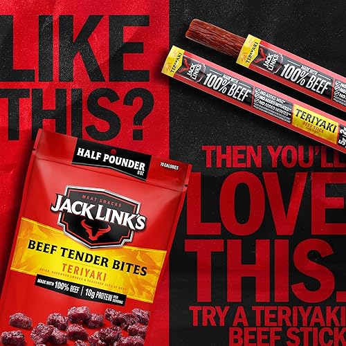 JACK LINKS TERIYAKI BEEF TENDER BITES, 0.5 LB BAG HIGH PROTEIN, LOW CALORIE MEAT SNACKS