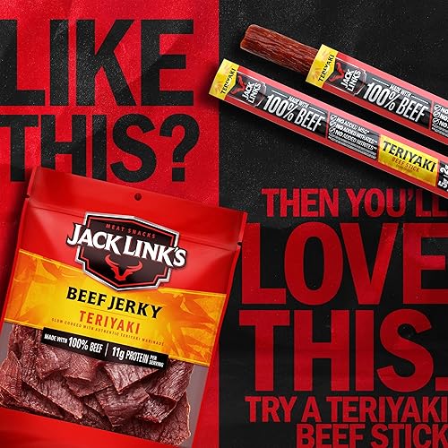 JACK LINKS TERIYAKI BEEF JERKY 2-PACK, 9 OZ BAGS - HIGH PROTEIN SNACK, 100 REAL BEEF