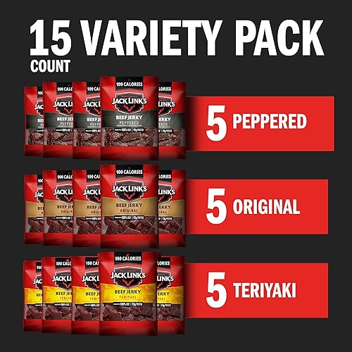 JACK LINKS BEEF JERKY VARIETY BUNDLE ORIGINAL, TERIYAKI, PEPPERED, JALAPEñO SWEET HOT, 2 PACKS