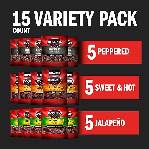 JACK LINKS BEEF JERKY VARIETY BUNDLE ORIGINAL, TERIYAKI, PEPPERED, JALAPEñO SWEET HOT, 2 PACKS