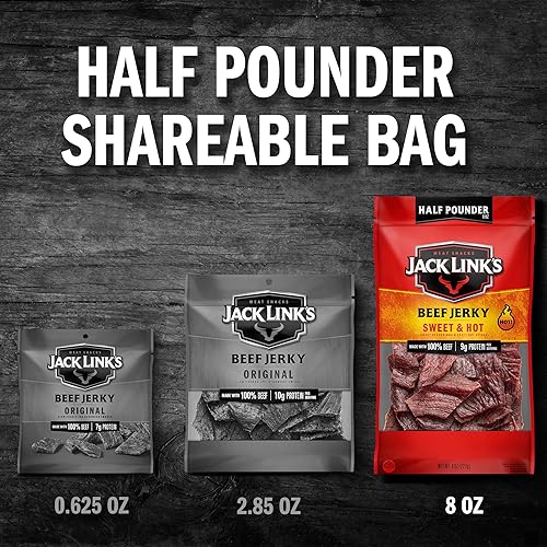 JACK LINKS PEPPERED SWEET HOT BEEF JERKY BUNDLE, 0.5 LB LARGE BAGS, HIGH PROTEIN SNACK