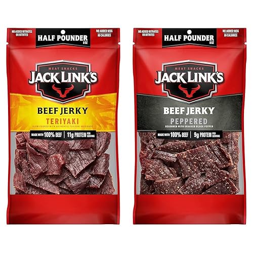 JACK LINKS PEPPERED TERIYAKI BEEF JERKY ½ POUND BAGS, HIGH PROTEIN, LOW CALORIE, PACK OF 2