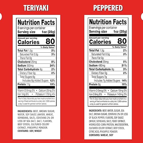 JACK LINKS PEPPERED TERIYAKI BEEF JERKY ½ POUND BAGS, HIGH PROTEIN, LOW CALORIE, PACK OF 2