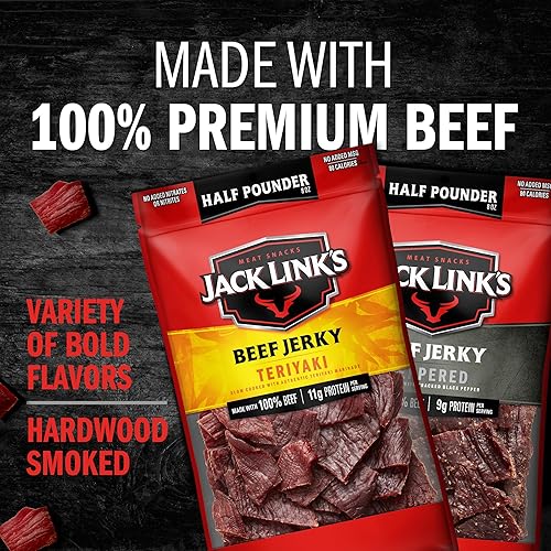 JACK LINKS PEPPERED TERIYAKI BEEF JERKY ½ POUND BAGS, HIGH PROTEIN, LOW CALORIE, PACK OF 2