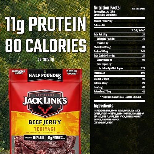 JACK LINKS BEEF JERKY SWEET HOT AND TERIYAKI FLAVOR, 100 BEEF MEAT SNACK, 2-PACK 1 2 LB