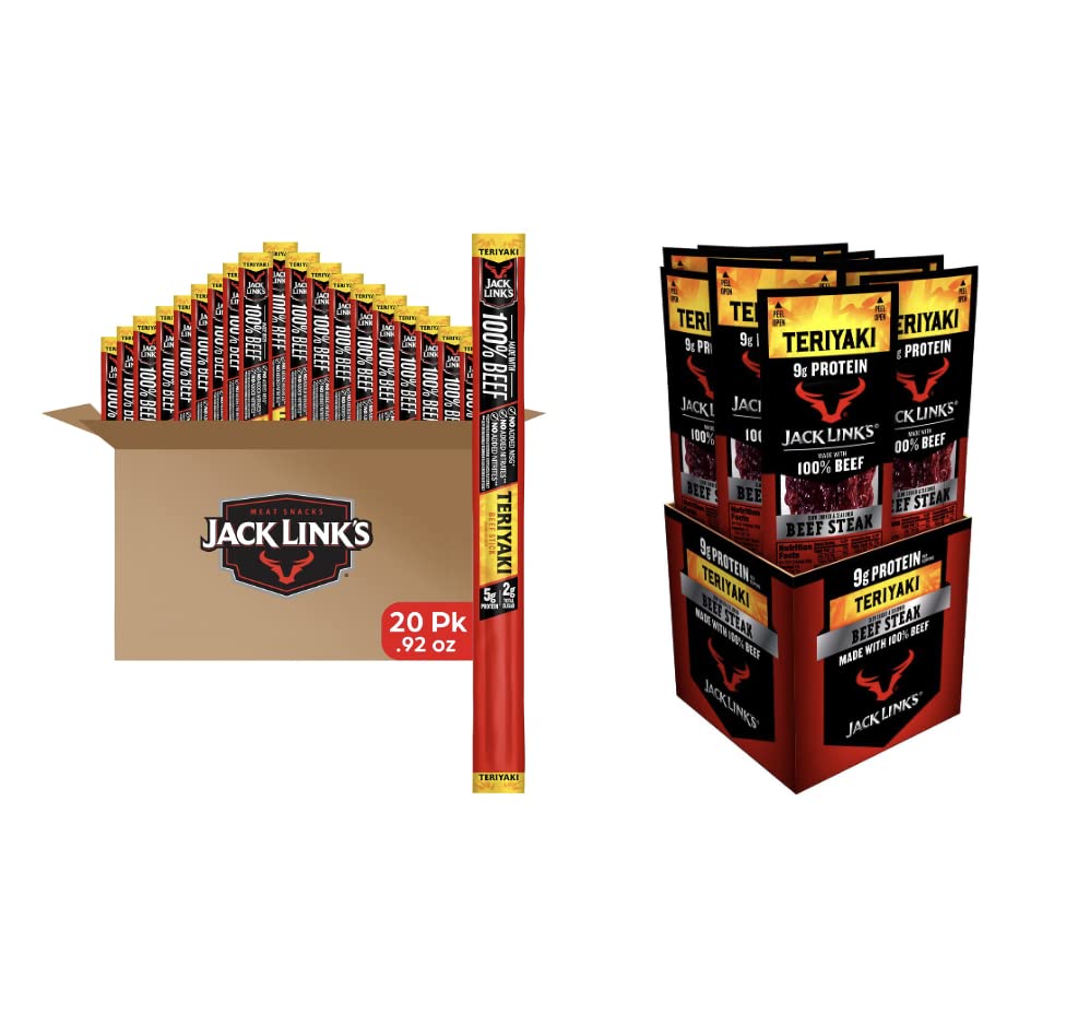 JACK LINKS TERIYAKI BEEF STICKS PREMIUM CUTS STEAK PROTEIN SNACKS, 0.92OZ 1OZ PACKS