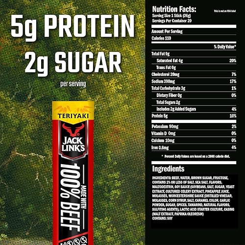 JACK LINKS TERIYAKI BEEF STICKS PREMIUM CUTS STEAK PROTEIN SNACKS, 0.92OZ 1OZ PACKS