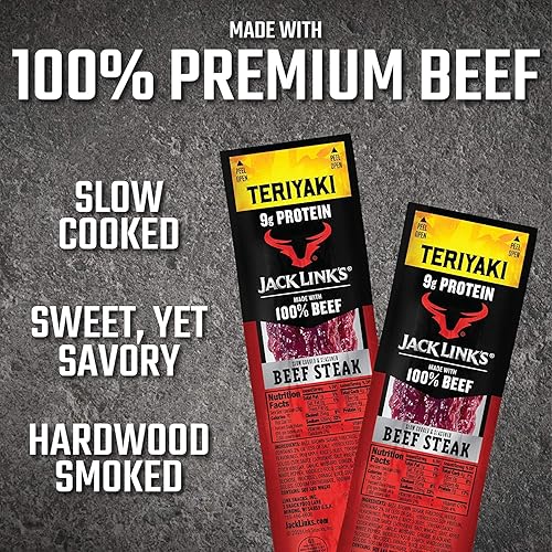 JACK LINKS TERIYAKI BEEF STICKS PREMIUM CUTS STEAK PROTEIN SNACKS, 0.92OZ 1OZ PACKS