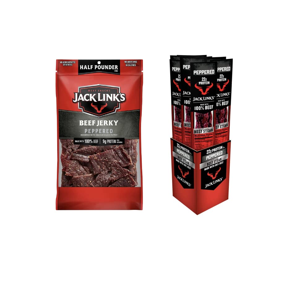 JACK LINKS PEPPERED BEEF JERKY 1 2 LB PREMIUM CUTS PEPPERED BEEF STEAK 2 OZ PACK OF 12