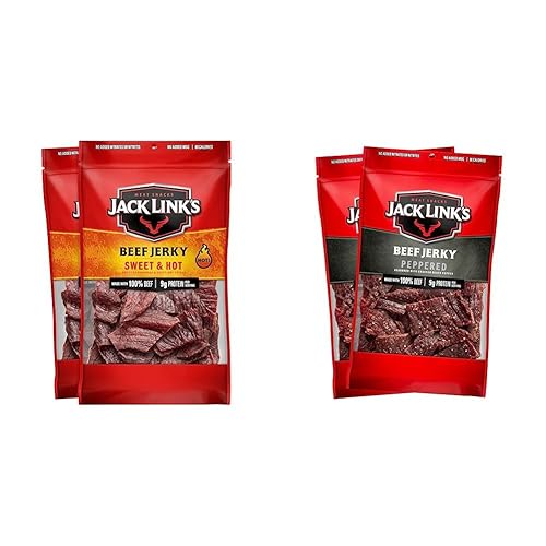 JACK LINKS BEEF JERKY VARIETY PACK SWEET HOT, PEPPERED, 100 BEEF, 96 FAT FREE, 9OZ X4