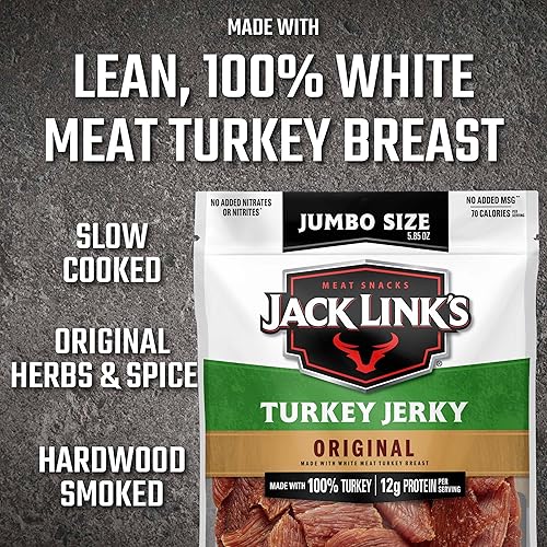 JACK LINKS ORIGINAL TURKEY JERKY 5.85 OZ HIGH PROTEIN, LOW CALORIE, NO MSG, 96 FAT FREE