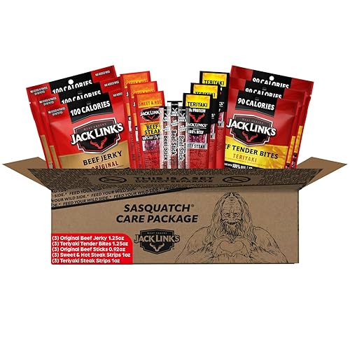 JACK LINKS BEEF JERKY VARIETY PACK - 15 ASSORTED MEAT SNACKS - 100 REAL BEEF GIFT FOR HIM