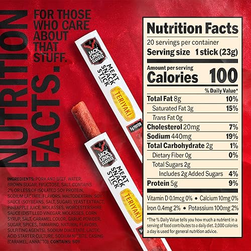 JACK LINKS TERIYAKI MEAT STICKS, 5G PROTEIN, BEEF PORK, KETO FRIENDLY, 20 PACK, 0.8 OZ