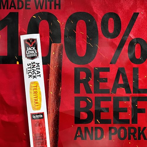 JACK LINKS TERIYAKI MEAT STICKS, 5G PROTEIN, BEEF PORK, KETO FRIENDLY, 20 PACK, 0.8 OZ