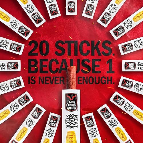 JACK LINKS TERIYAKI MEAT STICKS, 5G PROTEIN, BEEF PORK, KETO FRIENDLY, 20 PACK, 0.8 OZ