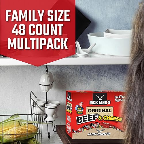 JACK LINK S ORIGINAL BEEF CHEESE COMBO PACK, 48 COUNT, 1.2 OZ, REAL WISCONSIN CHEESE, 7G PROTEIN